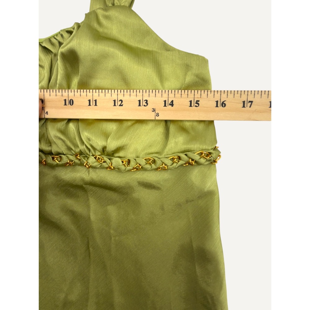 Y2K Babydoll BCX Metallic Satin Chain Detail Camisole Olive Green L Milkmaid - Picture 10 of 13